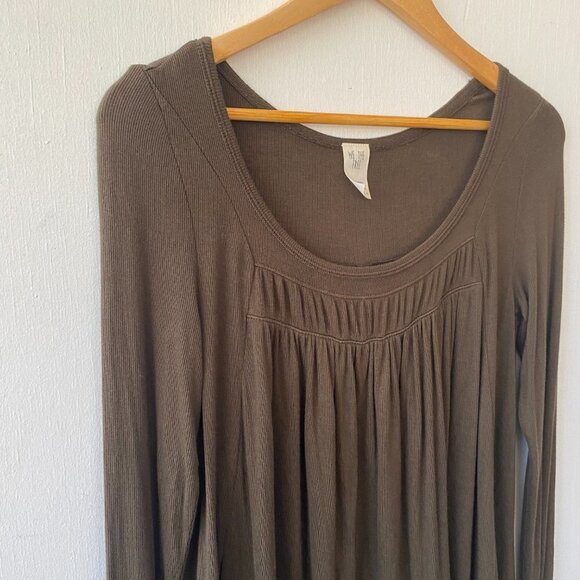 We the Free Long Sleeve Top Womens Small Ribbed Brown Scoop Neck Fairy Goblin - Picture 3 of 8